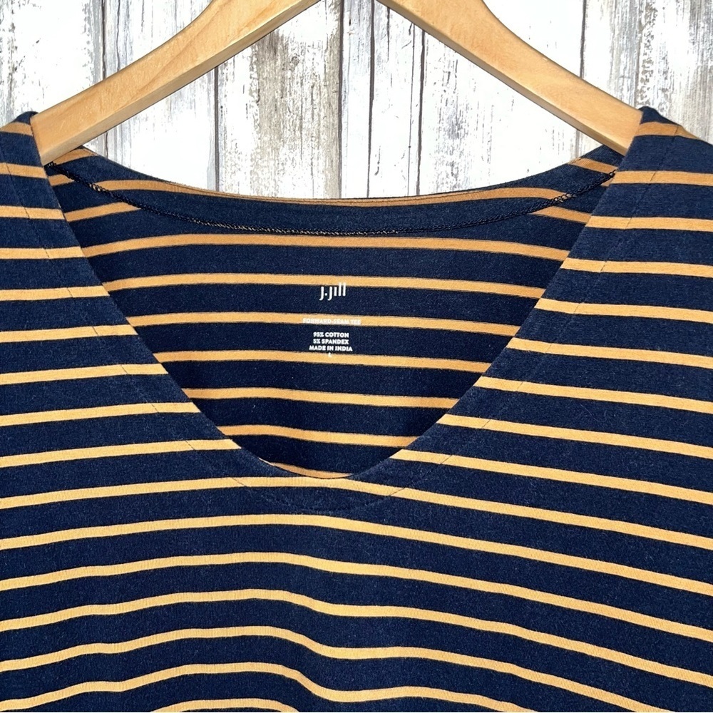 J. Jill Forward Seam Navy Striped Long Sleeve Blouse Women’s Large - Picture 2 of 5